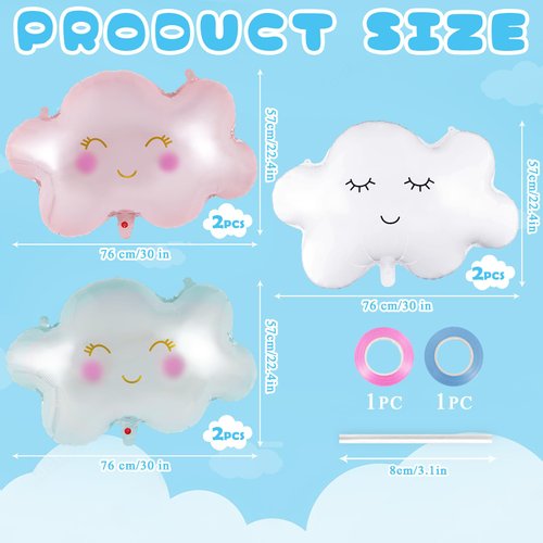 6 Pieces Cloud Balloons,White Cloud Foil Balloons,Cloud Balloons Baby Shower,Cute Cloud Shaped Balloons for Boys Girls Baby Shower Themed Party Birthday Party Wedding Decorations Supplies (Mixcloud)