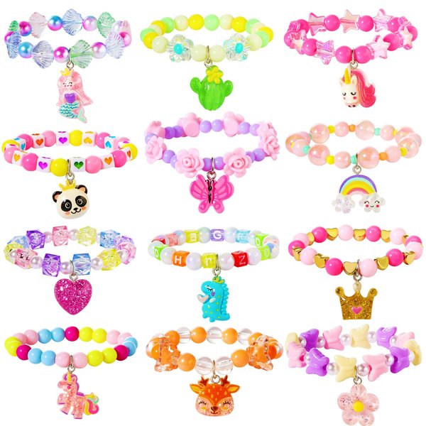 PinkSheep Bracelets for Girl Kids 12PC Jewelry for Little Girl Unicorn Friendship Bracelets Unicorn Flower Pink Sheep Bracelets Baby Girl Teen Bracelet Princess Party Favors