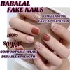 BABALAL Press on Nails Short Nude, Champagne Gold Sequins Fake Nails, 12 Sizes 24Pcs Glitter Acrylic Nails Kit with Glue for Women Girls Manicure False Nails