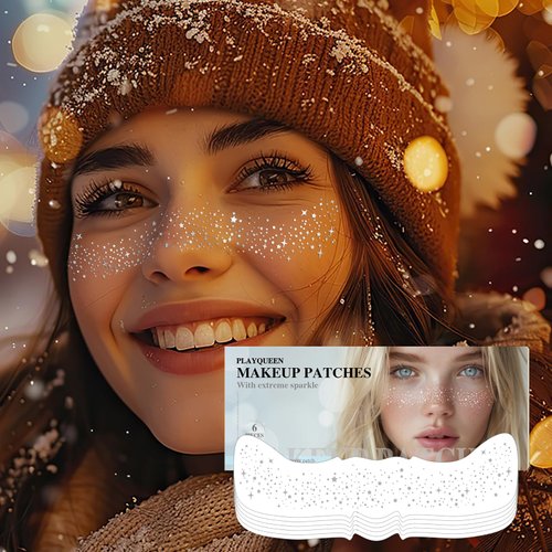 Glitter Freckles Face Tattoo，Face Makeup Patches，Silver Fake Freckles-6 Count，Waterproof-Fun & Creative Face Glitter Stickers，Temporary Face Freckles for Women，Must-Have for Music Party Makeup