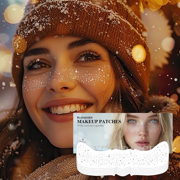 Glitter Freckles Face Tattoo，Face Makeup Patches，Silver Fake Freckles-6 Count，Waterproof-Fun & Creative Face Glitter Stickers，Temporary Face Freckles for Women，Must-Have for Music Party Makeup