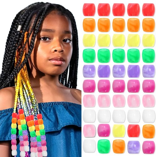 VENOFEN 50PCS Colorful Hair Beads Mixed Beads for Braids Pony Beads for Kids Girls Jewelry Making Kit Loc Dreadlock Accessories Braid Decoration