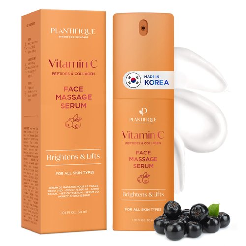PLANTIFIQUE Korean Vitamin C Face Massage Serum - Perfect for Gua Sha Facial Tools - Collagen & Peptides for Ultimate Hydration and Anti-Aging Glow - Even Skin Tone