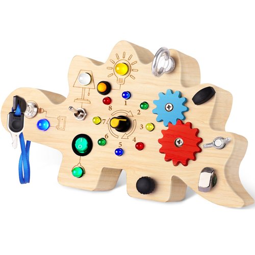 MindPal Busy Board, Montessori Toys for 3 Year Old, Baby Sensory Toys for Toddlers with 12 LED Light,Wooden Toddler Busy Board Baby & Toddler Toys for Learning Activity, Light Switch Toys for Toddlers