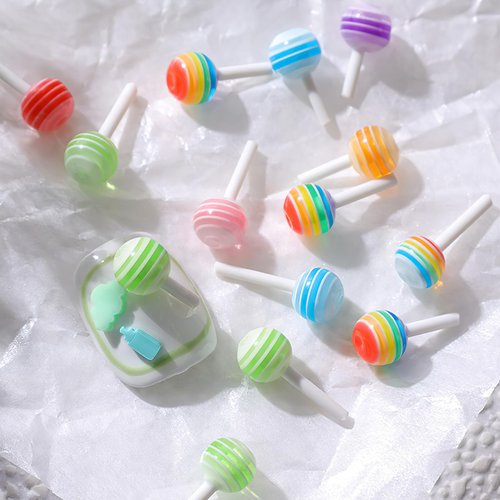 DUFEIMOY Rainbow 50Pcs 3D Lollipop Nail Charms, Resin Macaron Candy Nail Accessories for Nail Art DIY and Decoration