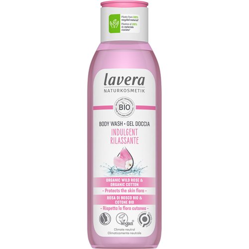 lavera Indulgent Body Wash - cleansing with organic wild rose & cotton - pH-neutral formula, protects the skin microbiome and moisturizing - PETA certified - vegan - natural cosmetics - 8,45 fl.oz.