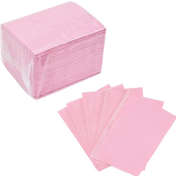 AREMOD 50pcs Disposable Nails Art Table Mat 3 Ply Nail Prep Paper Table Towels 13" x 18" Waterproof Tattoo Cover Tattooing Bibs Pads for Tattoo Supplies Acrylic Nail Supplies(pink)