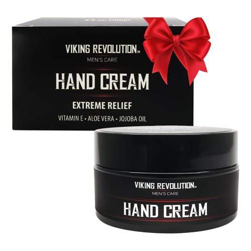 Viking Revolution Mens Hand Cream for Men - Hand Cream for Dry Cracked Hands Repair Cream - Dry Hand Cream for Dry Hands Balm - Aloe Vera Dry Hands Treatment Skin Moisturizer with Vitamin E (3.5oz)