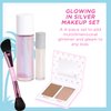 Petite 'n Pretty Makeup Set for Kids (Silver) - Face & Body Makeup for Kids, Tweens, Teens - Highlighter, Body Shimmer Glitter, Lip Gloss, Makeup Brush, Made in the USA