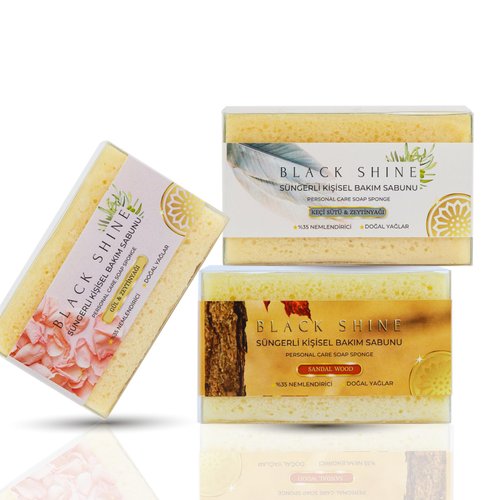 BlackShine | Organic Body Soap with Sponge, Natural Body Wash Women and Men with Goat Milk & Olive Oil - Sandalwood - Rose