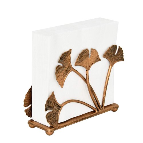 OwlGift Modern Ginkgo Leaves Design Napkin Holder for Tables, Metal Paper Napkin Storage for Kitchen, Stylish Paper Towel Dispenser, Mail Letter Sorter Rack, Document File Organizer – Bronze