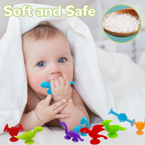 Bath Toys Suction Toys Sensory Toys for Kids Ages 3-7 Boys Girls Stress Release Toys Travel Toys Window Shower Bathtub Toy with Dinosaur Eggshell Storage (38 Pcs)