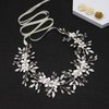 Braveamor Silver Bridal Hair Vine Bohemian Style Wedding Headpiece Crystal Pearl Headband Flower Leaves Halo Wedding Hair Accessories