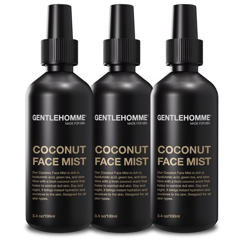 Pack of 3 Hyaluronic Acid & Aloe Coconut Face Mist for Men - Hydrating & Refreshing Green Tea & Rose Water Facial Mist for All Skin Types - Day & Night Men's Calming Facial Toner 3.4 Fl Oz