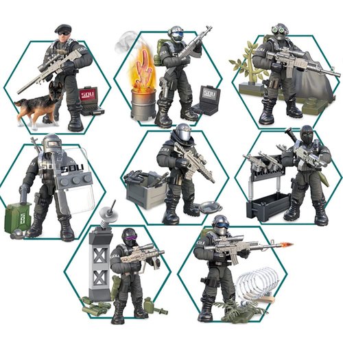 Uvini Special Forces Mini Military Action Figure with Weapons and Accessories Building Blocks Playset, 8 PCS 1:36 Scale SWAT Police Figure, Multiple Movable Joints, Best Gift for Kids 8 9 10
