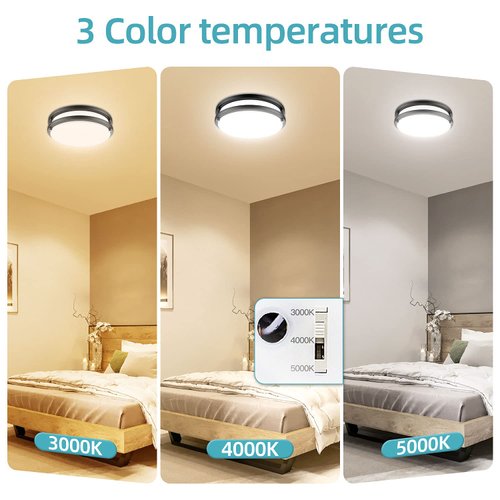Bilrect Flush Mount Ceiling Light, 10 inch Ceiling Light Fixture Dimmable,18W [160W Equiv] 1600lm, 3000K/4000K/5000K Bedroom Ceiling Lights for Kitchen, Hallway, Bathroom, Offices, ETL Listed