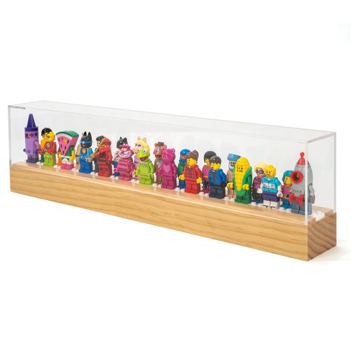 Matterkids Minifigure Display Case with UV Protection Cap, Mini Action Figure Display Shelf, Mini Figure Display Stand Cabinet Storage Box Wooden Display Ledge for Lego Minifigure Display Case (Pine)