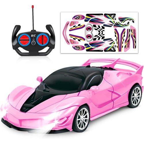 Hymaz Remote Control Car for Kids Boys Girls Toys Age 3 4 5 6 7 8-12 Years, Hobby RC Racing Cars Toys with Cool Led Lights Christmas Birthday Gifts-Pink
