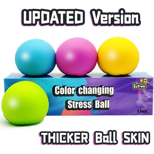 Eutreec Stress Ball Toys Color Changing - Sensory Squeeze Toys Squishy Balls for Teens Kids and Adults Stress Relief Balls for Easter Stocking Party Bundle - 4 Pack(Green/Yellow/Blue/Pink)