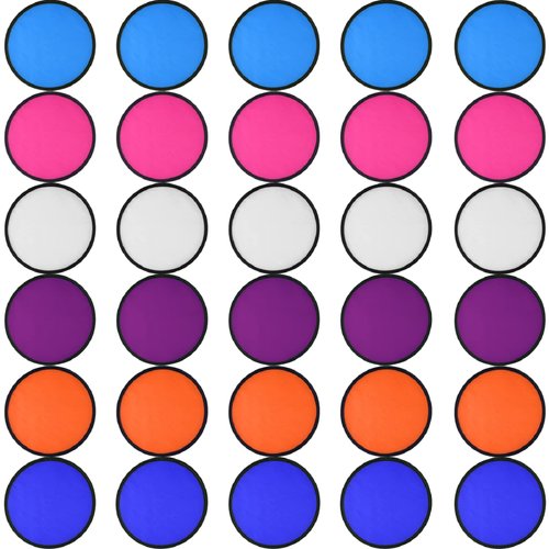 Mototo 30 Pieces Foldable Flying Disc Fans with Bag Folding Pocket Toy Set for Kids Fun Birthday Party Favors Summer Outdoor Activity Game Halloween Christmas, 6 Colors (Colorful 2)