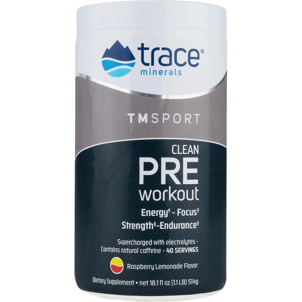 Trace Minerals | TMSPORT Series Pre Workout Supplement | Energy and Strength Booster | No Artificial Color| Raspberry Lemonade Flavor | 18.1 Ounce, 40 Servings