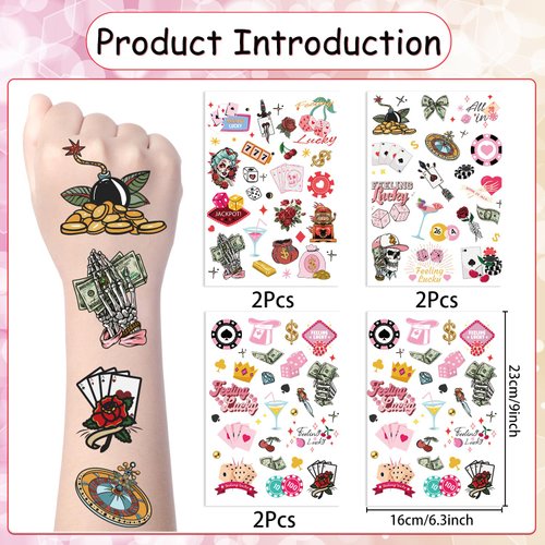 Yoyuspy Casino Temporary Tattoos Stickers - Casino Themed Birthday Party Decorations Favors Supplies Bachelorette Temporary Tattoos Game Night Las Vegas Tattoos Decor Feeling Lucky Tattoos Sticker