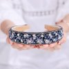 deladola Rhinestone Padded Headband Black Glitter Crystal Hairband Blue Bead Headbands Rave Party Headdress for Women and Girls