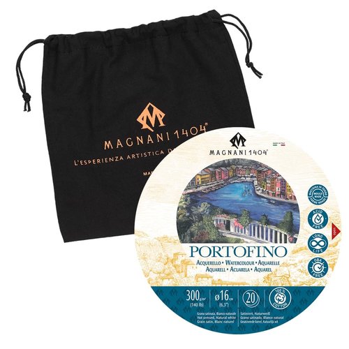 Magnani 1404 Portofino Hot Press 100% Cotton Watercolor Paper Block, 20 Sheets, 140 lb, 6.3" Round Watercolor Paper, Acid-Free, UV Resistant, Vegan Sized, Made in Italy