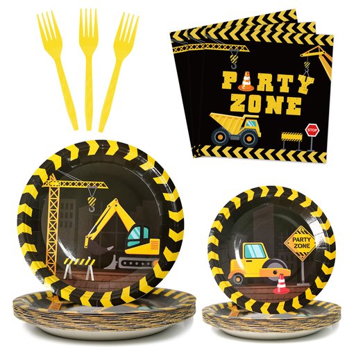 96pcs Construction Birthday Party Supplies Construction Theme Paper Plates and Napkins Construction Truck Decorations for Boys Kids Tractor Dump Digger Vehicle Themed Party Favors, Serve 24