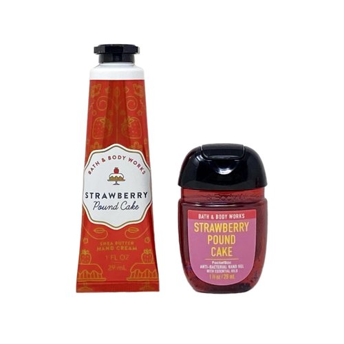 Bath & Body Works Strawberry Pound Cake Travel Gift Set - Hand Cream and Hand Gel Inside a Small Decorative Box