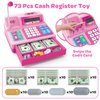 BAODLON Pretend Play Calculator Cash Register - 73 Pcs Pink Toy Cash Register, Microphone, Credit Card and Banking for Kids, Early Math Skills Toys Gifts for 3, 4, 5, 6 7 8+ Years Old Boys Girls
