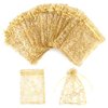 Staruby Organza Gift Bags 100Pcs Gold Sheer Organza Bag 4x6 Inch Mesh Favor Bags Drawstring Jewelry Rattan Printed Gift Pouches for Wedding Party Favors Baby Shower Christmas Gifts Candy Bags