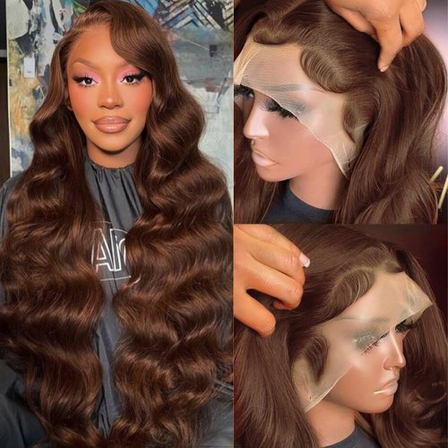 Obones Chocolate Brown Lace Front Wig Human Hair 13x4 Lace Front Wigs Human Hair Pre Plucked #4 Colored 180% Density Body Wave Human Hair Brown Glueless Wigs Human Hair Pre Plucked (22inch)