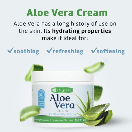 De La Cruz Aloe Vera Face Moisturizer - Natural Aloe Cream for Face, Hands and Body, 4oz