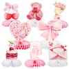 GiiezQia 8 Pcs Coquette Pink Bow Party Honeycomb Centerpieces Decorations Cherry Cake Ballet Heart Cutouts Table Toppers for Girls Birthday Baby Shower Bridal Bachelorette Engagement Wedding Decor