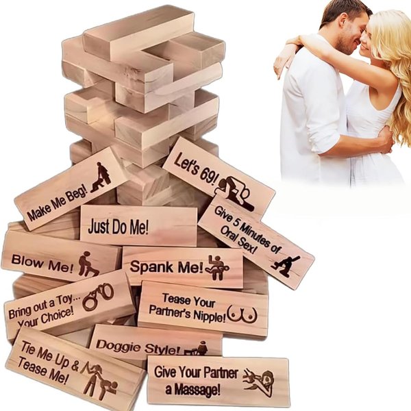 Lust Tower-Adults, 48Pcs Super Naughty Block Tower Game, Lust Tower, Game for Adults, Couples Games for Adults, Valentine Tumbling Tower Stacking Blocks Game, Stacking Wooden Block Game for Grown Ups