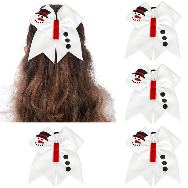 JarThenaAMCS 4Pcs Christmas Cheer Hair Bows Scrunchies Cute Winter Snowman Bowknot Hair Ties White Cotton Ponytail Holder for Women Xmas Birthday Costume Supplies