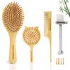 Bamboo Hair Brush Set, Eco-Friendly Anti-Static Detangling Comb Hairbrush, Mini Travel & Rat Tail Comb and Cleaning Tools for Women Men and Kids Thick/Thin/Curly/Dry Hair Gift