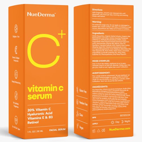 NueDerma Vitamin C Serum For Face Anti Aging, Brightening, Retinol, Aloe, Hyaluronic Acid, Vitamins E, B3. Boosts Collagen