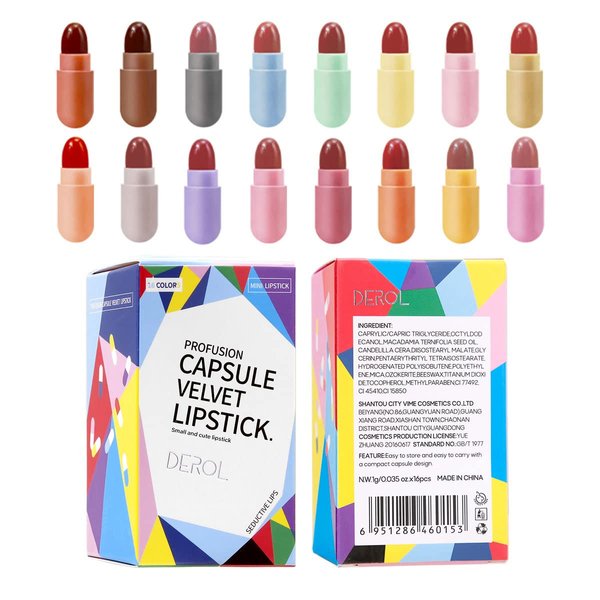 16 Pcs Mini Capsule Lipstick, Matte Waterproof Lip Gloss, Glossy Lip Gloss Suit, Mini Matte Lipstick Gloss, Pills Lipstick,For ​Girls & Women