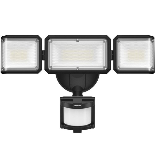 LEPOWER 45W Flood Lights Motion Sensor Outdoor Lights, 4800LM LED Security Light, Dusk to Dawn Motion Sensor Light, 3 Modes, 5000K, IP65 Waterproof, 3 Head Outdoor Flood Light for Garage Yard Porch