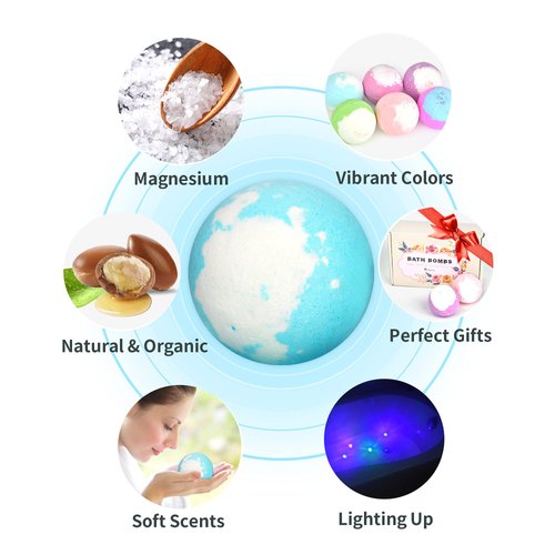Light Up Bath Bombs with Surprise Inside,Natural Bath Bombs Gift Set 6 with Essential Oils,Magnesium Bath Bombs for Women Relaxing Spa Bath Skin Moisturize Gifts for Women