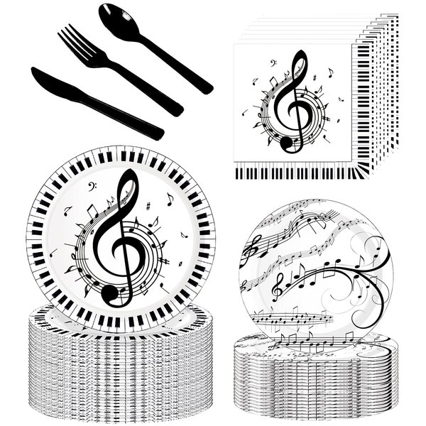 Musical Notes Party Supplie 150Pcs,Music Party Tableware Set Include 9"& 7"Music Notes Plates and Napkins Knives Forks Spoons for Music Themed Karaoke Music Birthday Party Decorations Serve 25 Guests