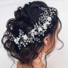 Casdre Flower Bride Wedding Headpiece Silver Crystal Bridal Headband Pearl Hair Accessories for Women and Girls