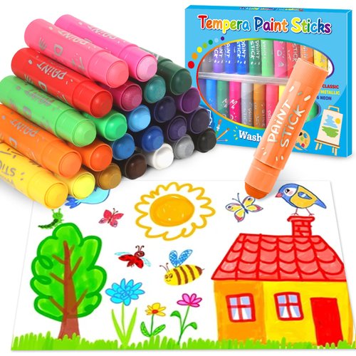 Jumlys 24 Colors Tempera Paint Sticks, Washable Paint Sticks for Kids and Toddlers, Ideal Art and Craft Supplies for Painting and Coloring, Suitable for Paper, Canvas and Stone (Each 0.35 Ounce)