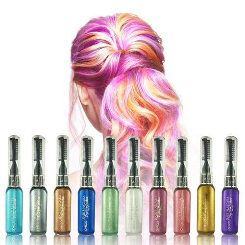 Adofect 10 Colors Temporary Hair Mascara Instantly Hair Color Dye Great Gift for Girls, Women, Temporary Hair Color Chalk