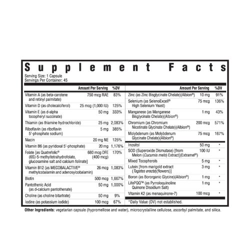 Seeking Health Multivitamin One - Supplement with Zinc, Vitamin B12, & Vitamin A - Magnesium-Free Formula - Multivitamin Supports Methylation & Healthy Aging - 45 Capsules