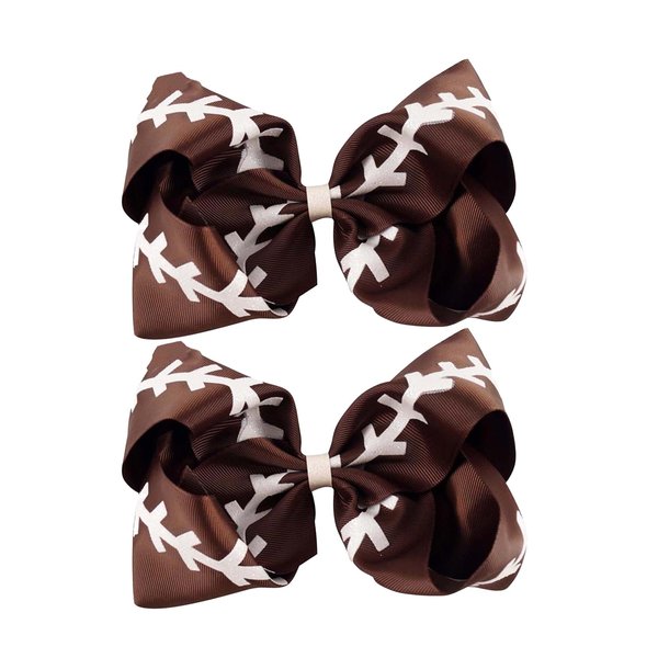 2Pcs Glitter Football Hair Bow Clips Soccer Hair Bow Clips Brown Football Hair Clips 4.5inch Grosgrain Hair Bows Clip Big Bow for Hair Cheer Bow Clips Cheerleader Bow Hair Accessories for Girls Gifts