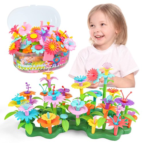 GILI Flower Garden Building Stacking Toys - Build a Bouquet Sets for 4 5 6 Year Old Toddler Girls Arts and Crafts for Little Kids Age 3yr Up Best Top Christmas Birthday Gifts for Creativity Play