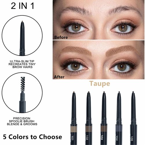 Go Ho Waterproof Taupe Eyebrow Pen with Brush,Dual-sided Fine Eyebrow Pencil,Natural-Looking Brows,Long Lasting,Draws Tiny Brow Hairs and Fills in Sparse Ultra-Fine Brow Pen,01